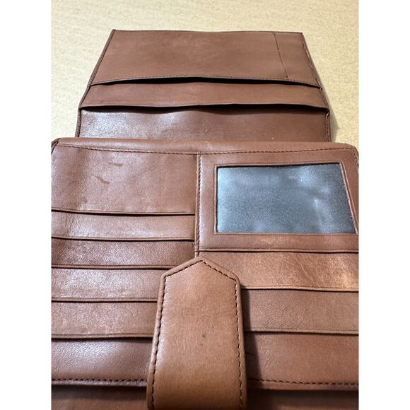 EDDIE BAUER 80s Brown Leather Crossbody Small Messenger Organizer Bag - Picture 5 of 11